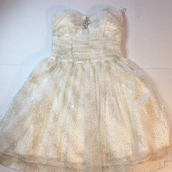 PROM SPEECHLESS 11 Jr. Satin& Tulle Dress 🍒Boned Bustier White & Gold Stunning - Picture 12 of 16